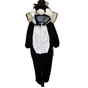 Kids Cat Halloween‎ Costume Medium Black & White Plushie Hooded Onesie Childrens